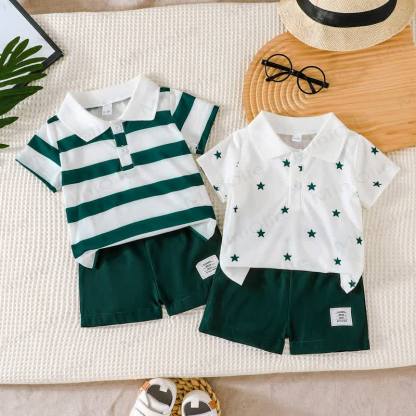 Baby Striped Polo Shirt and Shorts 2-piece Set - Green - 2-3T - image 3