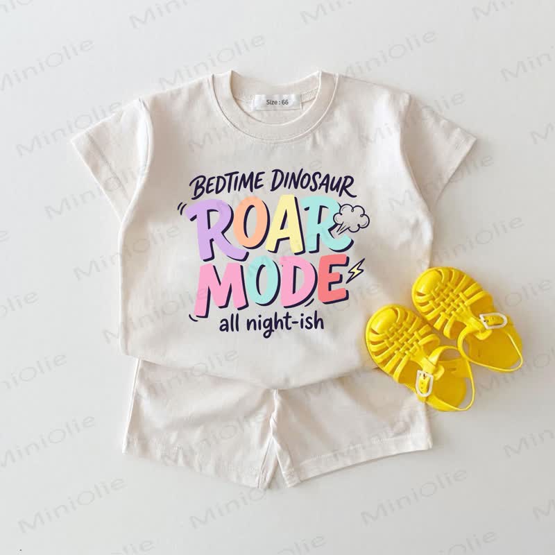 BEDTIME DINOSAUR ROAR MODE ALL NIGHT-ISH Baby Slogan White 2-piece Set - White - 18-24M - image 1