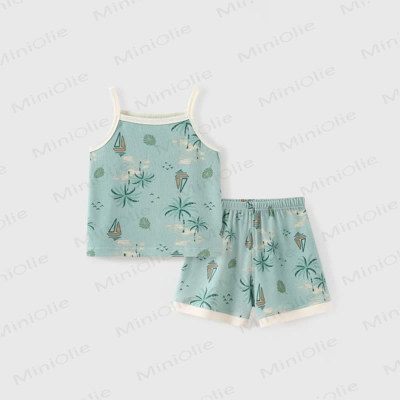 Baby Lightweight Tropical Sailboat Cami Shorts Set - Green - 3-4T - image 2