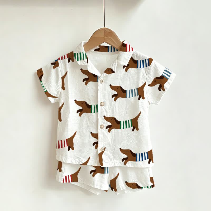 Baby Toddler Dachshund Shirt and Shorts 2-piece Set - White - 3-5T - image 1