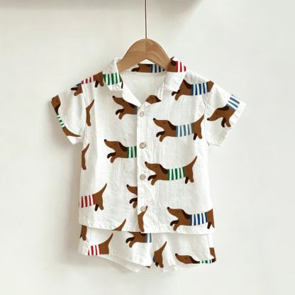 Baby Toddler Dachshund Shirt and Shorts 2-piece Set - White - 3-5T - image 1