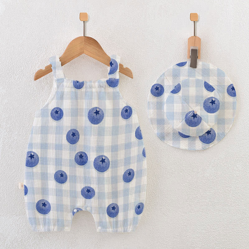 Baby Girl Blueberry Checkerboard Romper with Hat - Blue - 18-24M - image 1