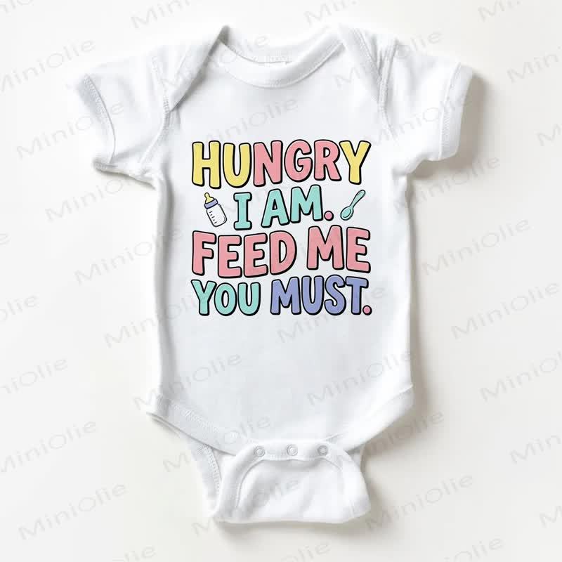 HUNGRY I AM. FEED ME YOU MUST. Baby Slogan White Bodysuit - White - 18-24M - image 1