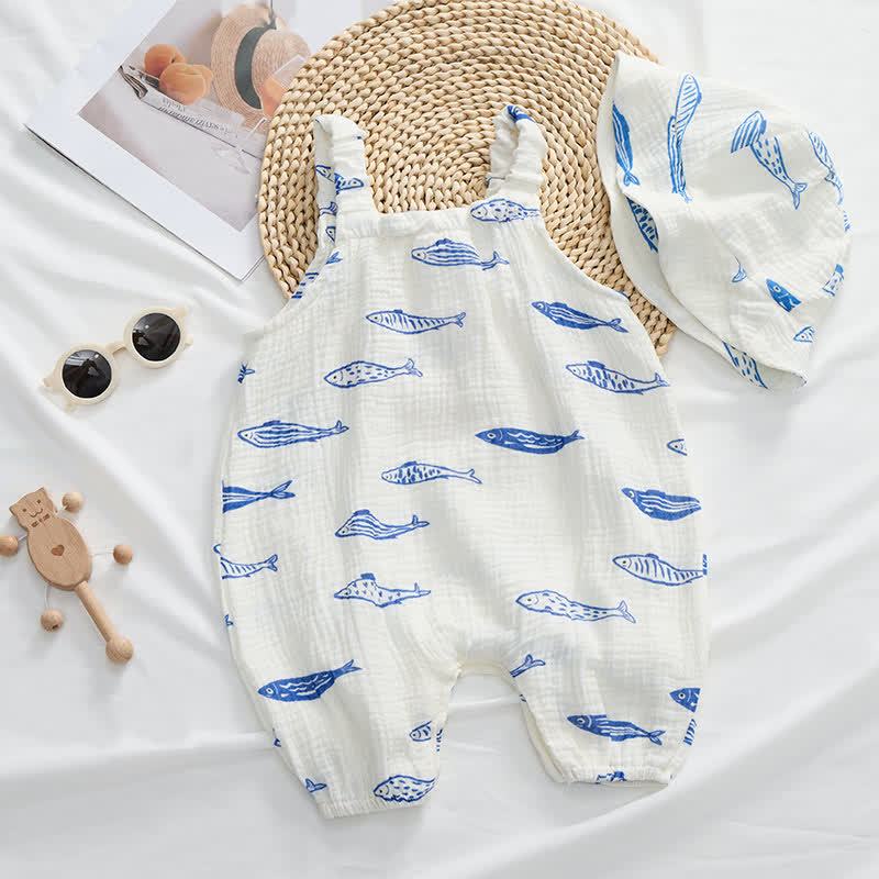 Baby Fish Beige Strap Romper with Hat - image 3
