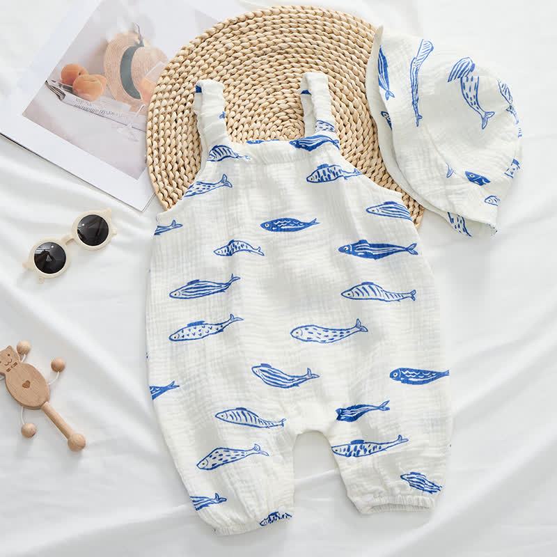 Baby Fish Beige Strap Romper with Hat - image 2