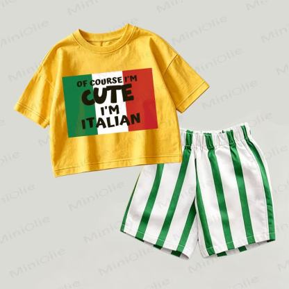 OF COURSE I'M CUTE I'M ITALIAN Baby Yellow&Green Top and Striped Shorts 2-piece Set - Yellow&Green - 2-3T - image 1