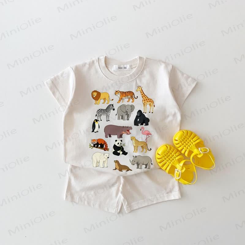 Baby White Animal Print Tee and Shorts 2-piece Set - White - 18-24M - image 1