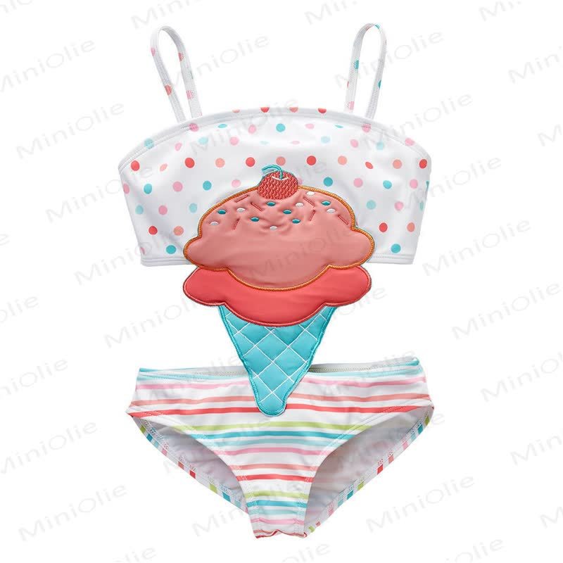 Toddler Girls Cartoon Print Sleeveless Two Piece Swimwear Set - White Ice Cream - 8-9T - image 3
