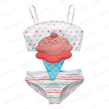 Toddler Girls Cartoon Print Sleeveless Two Piece Swimwear Set - White Ice Cream - 8-9T - image 3