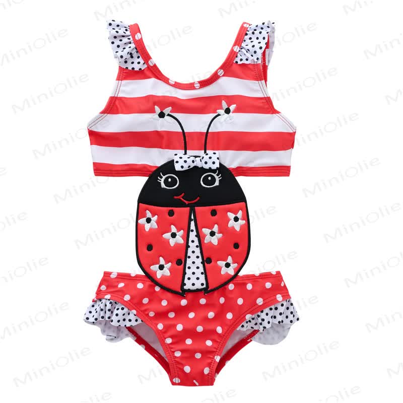 Toddler Girls Cartoon Print Sleeveless Two Piece Swimwear Set - Red Ladybug - 8-9T - image 4