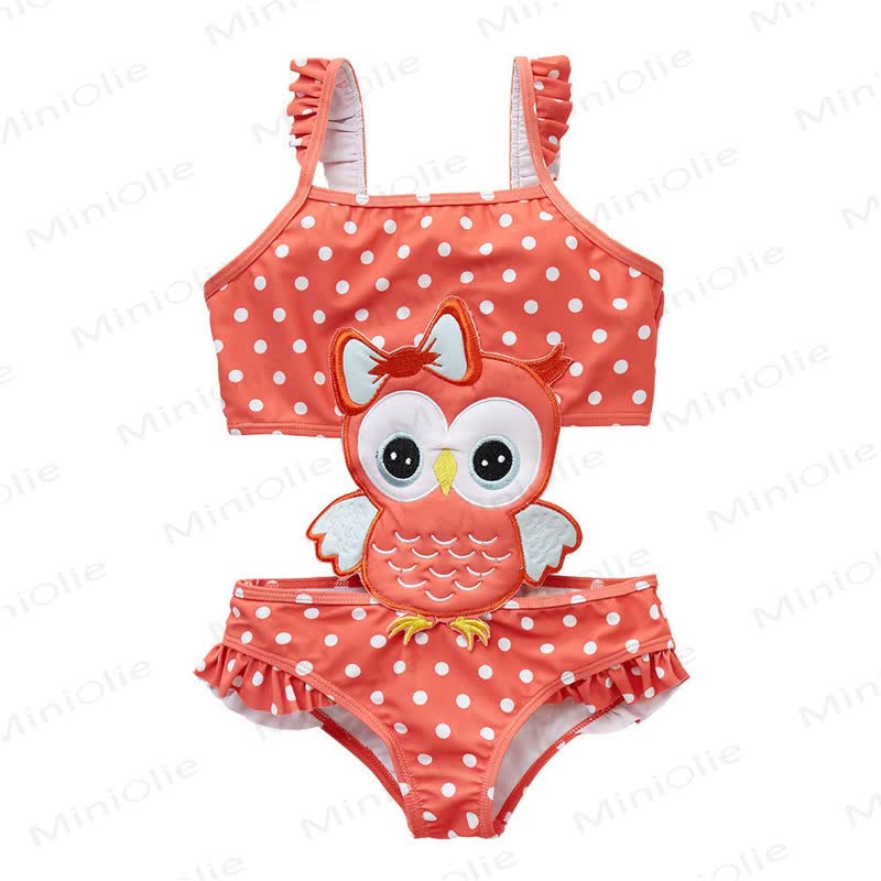 Toddler Girls Cartoon Print Sleeveless Two Piece Swimwear Set - Red Owl - 8-9T - image 5