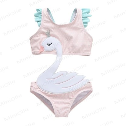 Toddler Girls Cartoon Print Sleeveless Two Piece Swimwear Set - White Swan - 8-9T - image 6