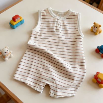Baby Soft Cotton Striped Sleeveless Romper - Coffee - 2-3T - image 2