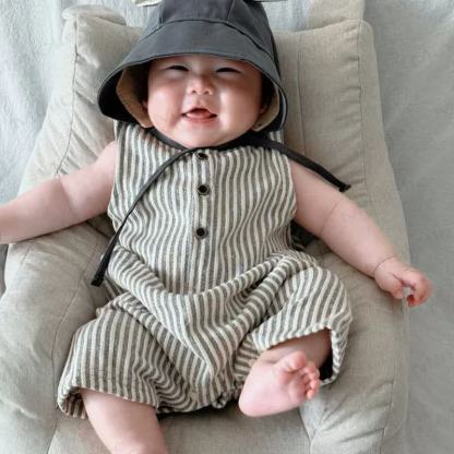 Baby Gray Stripe Button Front Romper - Grey - 2-3T - image 1