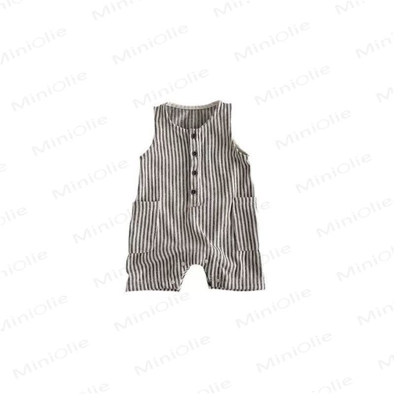 Baby Gray Stripe Button Front Romper - image 2