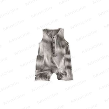 Baby Gray Stripe Button Front Romper - image 2
