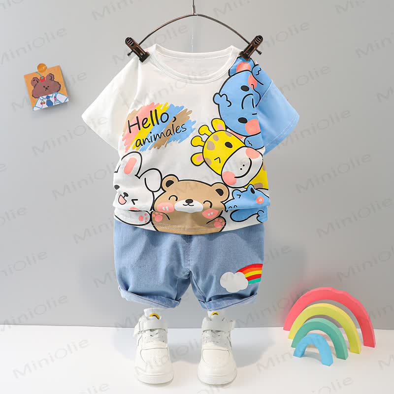 Baby Cartoon Print Tee and Shorts 2-piece Set - White - 3-4T - image 2