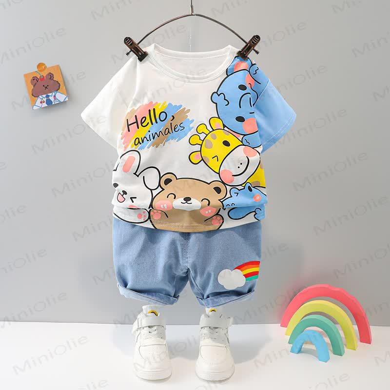 Baby Cartoon Print Tee and Shorts 2-piece Set - White - 3-4T - image 2