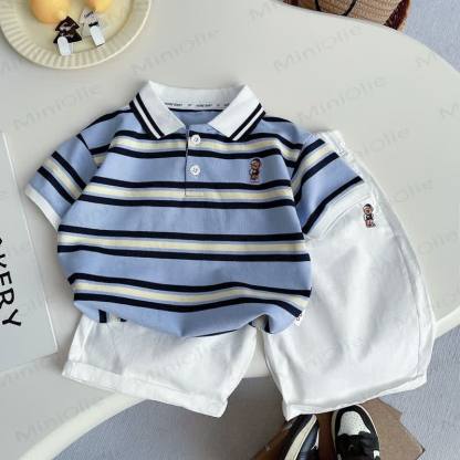 Toddler Boys Stripe Polo Shirt and Shorts 2-piece Set - image 1