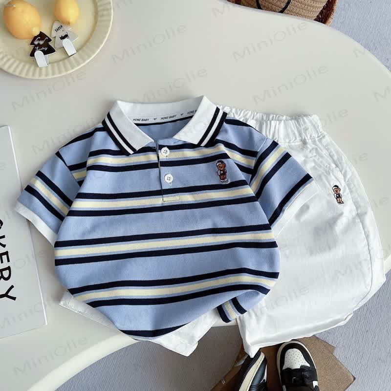 Toddler Boys Stripe Polo Shirt and Shorts 2-piece Set - Blue - 4-5T - image 2