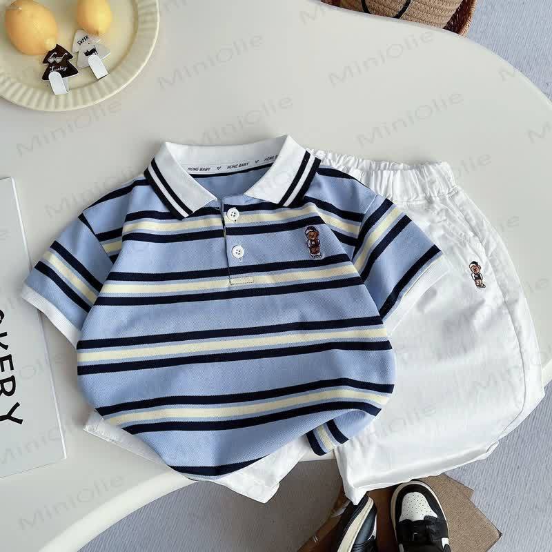 Toddler Boys Stripe Polo Shirt and Shorts 2-piece Set - Blue - 4-5T - image 2