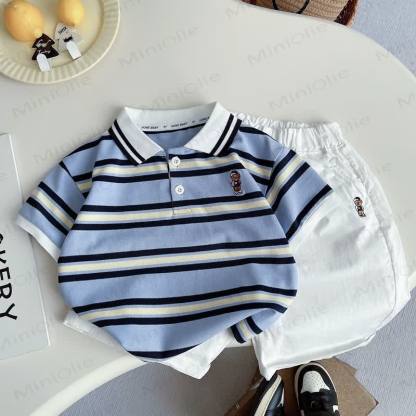 Toddler Boys Stripe Polo Shirt and Shorts 2-piece Set - Blue - 4-5T - image 2