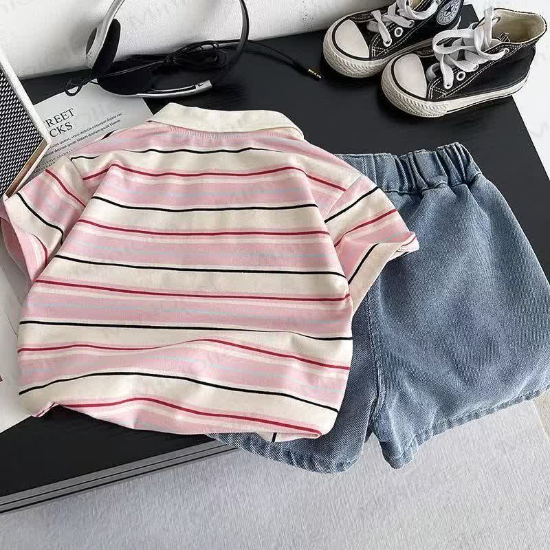 Toddler Puppy Embroidered Striped Polo Shirt and Denim Shorts 2-piece Set or Shirt - image 3