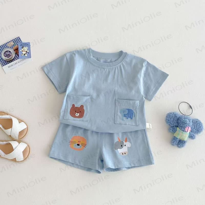 Baby Toddler Animal Pocket Tee and Shorts 2-piece Set - Blue - 4-5T - image 2