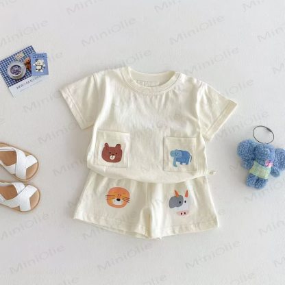 Baby Toddler Animal Pocket Tee and Shorts 2-piece Set - Apricot - 4-5T - image 3