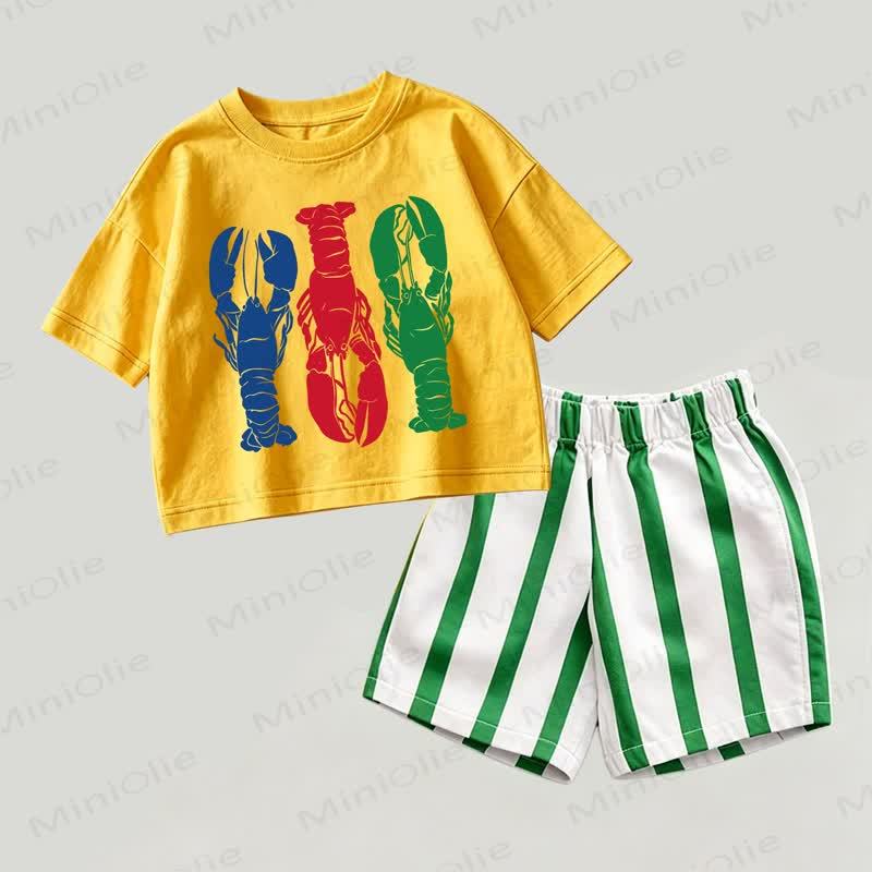 Baby Yellow&Green Lobster Print Top and Striped Shorts 2-piece Set - Yellow&Green - 2-3T - image 1