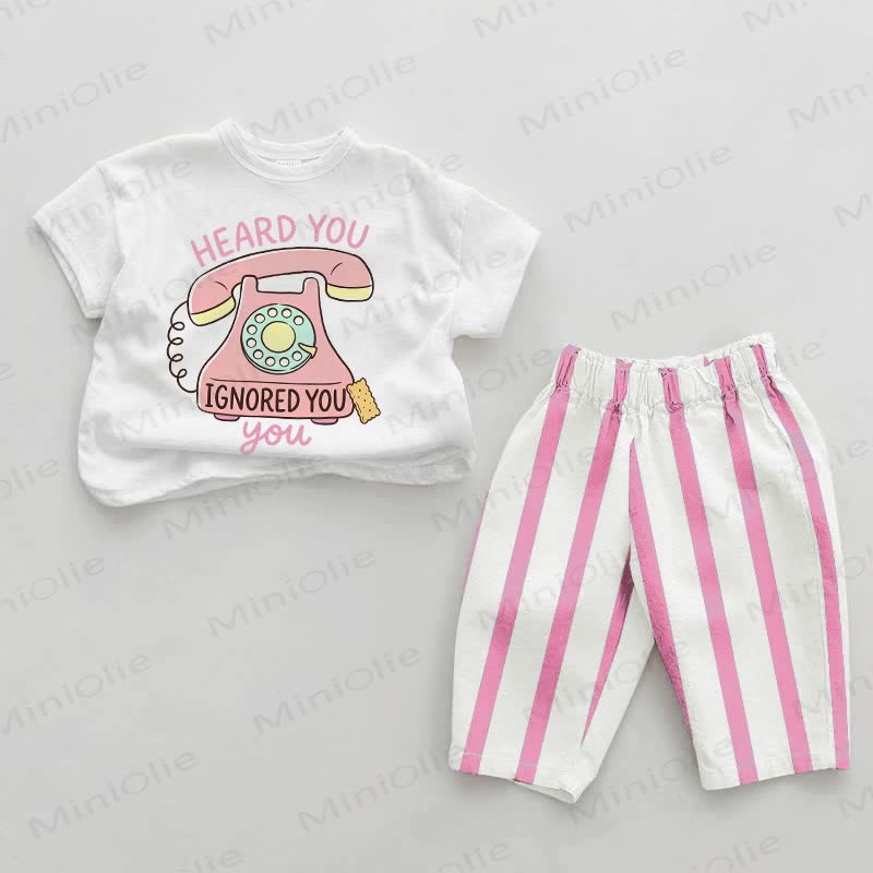 HEARD YOU IGNORED YOU Baby Girl Pink Vertical Striped 2-piece Set - White&Pink - 2-3T - image 1