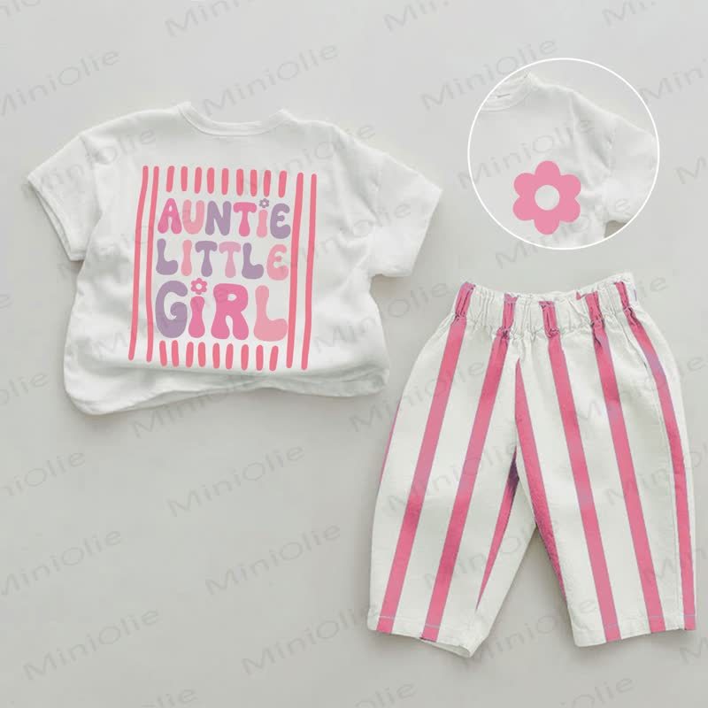 Baby Girls Slogan Pink Vertical Striped 2-piece Set - White&Pink - 2-3T - image 1