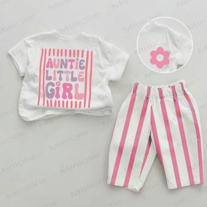 Baby Girls Slogan Pink Vertical Striped 2-piece Set - White&Pink - 2-3T - image 1