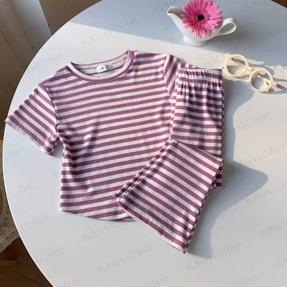 Toddler Stripe Short Sleeve Set - Purple - 8-9T - image 7