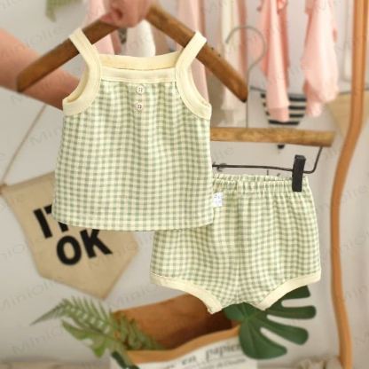 Baby Gingham Sleeveless Set - Green - 3-4T - image 1