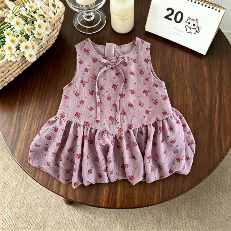 Toddler Baby Girl Purple Floral Sleeveless Dress - Purple - 6-7T - image 1