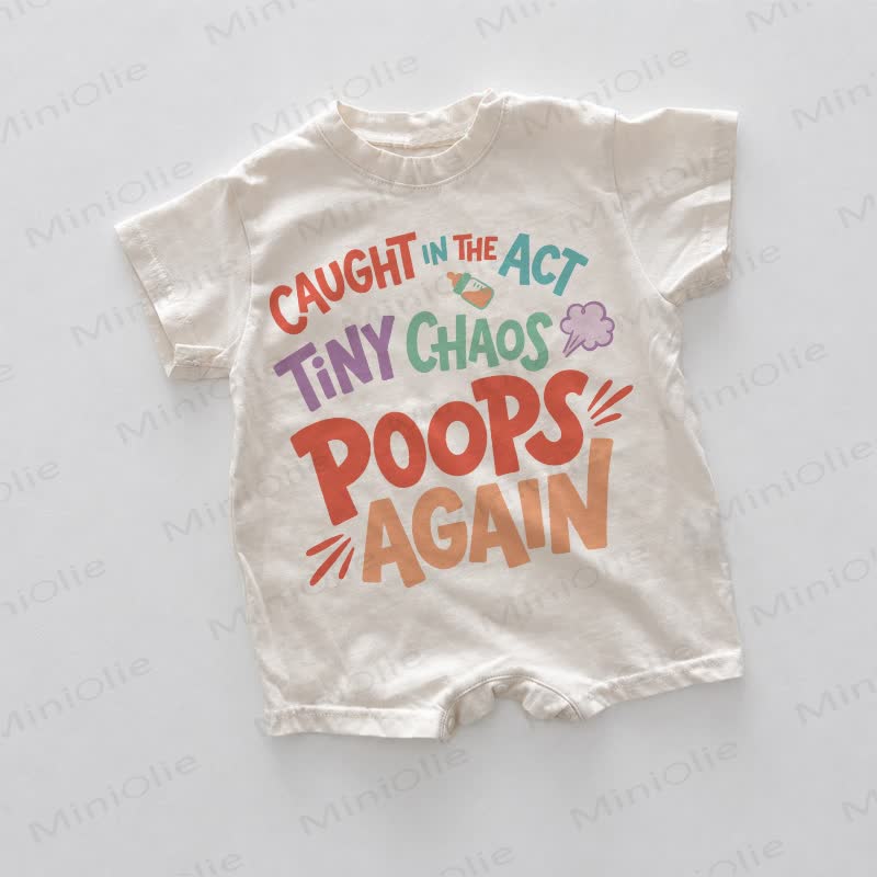 CAUGHT IN THE ACT TINY CHAOS POOPS AGAIN Baby White Slogan Romper - White - 18-24M - image 1