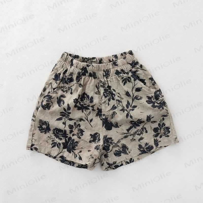 Toddler Girls Pastel Floral Print Shorts - Khaki - 6-7T - image 3