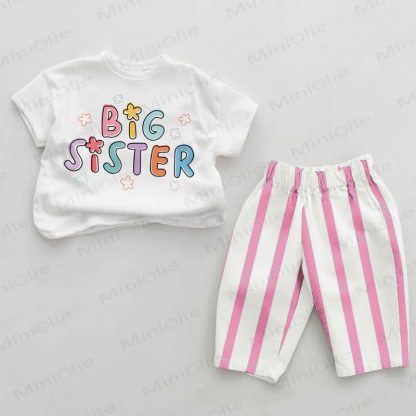 BIG SISTER Baby Girls Pink Vertical Striped 2-piece Set - White&Pink - 2-3T - image 1