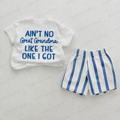 AIN'T NO GREAT GRANDMA Baby Vertical Striped 2-piece Shorts Set - White&Blue - 2-3T - image 1