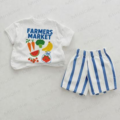 FARMERS MARKET Baby Fruit Vertical Striped 2-piece Shorts Set - White&Blue - 2-3T - image 1