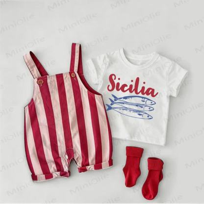 SICILIA Baby Fish Overalls and Tee 2-piece Set - White&Red - 2-3T - image 1