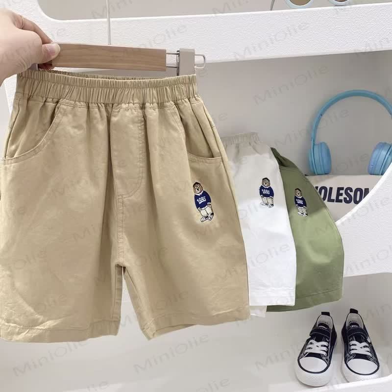 Toddler Kid Boys Bear Embroidered Shorts - Khaki - 10-11T - image 3