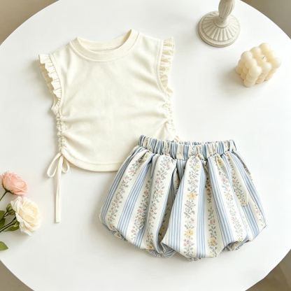 Toddler Girl Floral Top and Shorts 2-piece Set - Beige - 7-10T - image 6
