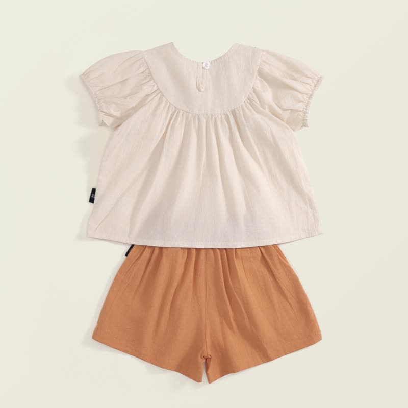 Toddler Girl Floral Embroidered Puff Sleeve Top and Shorts 2-piece Set - image 2