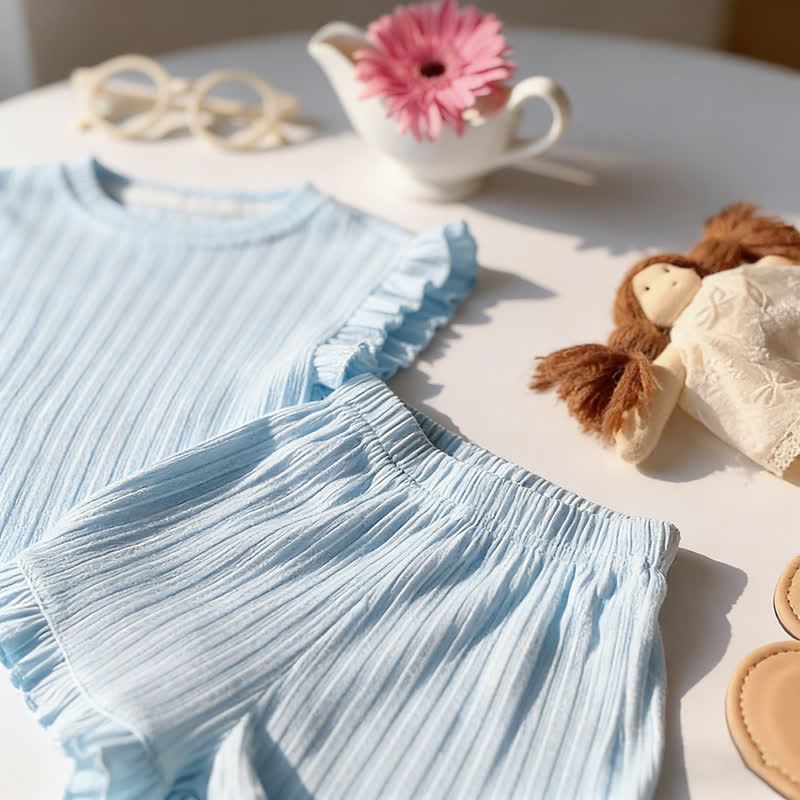 Toddler Girl Solid Color Ribbed Top and Shorts 2-piece Sleeveless Set - image 9
