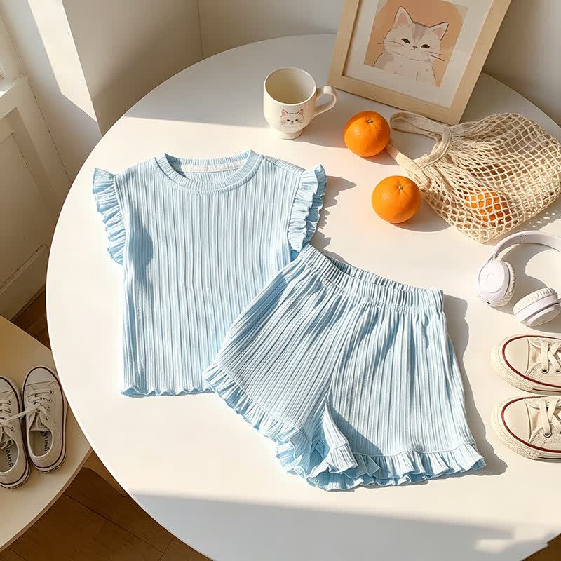 Toddler Girl Solid Color Ribbed Top and Shorts 2-piece Sleeveless Set - image 6