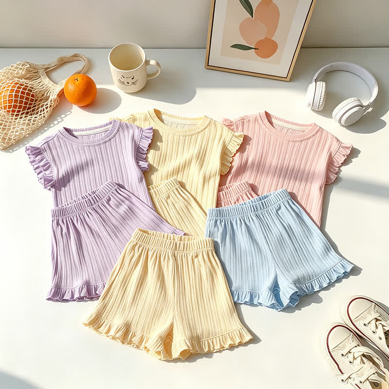 Toddler Girl Solid Color Ribbed Top and Shorts 2-piece Sleeveless Set - image 1