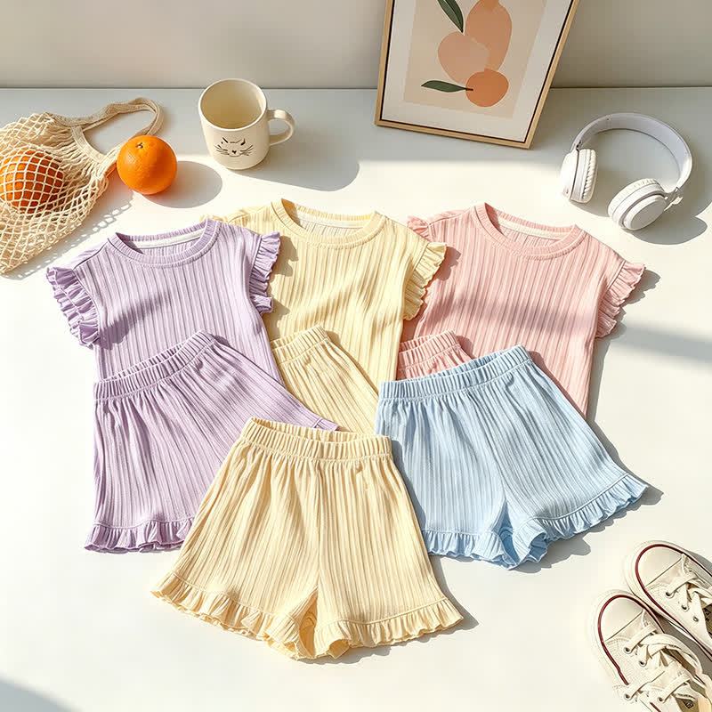 Toddler Girl Solid Color Ribbed Top and Shorts 2-piece Sleeveless Set - image 1
