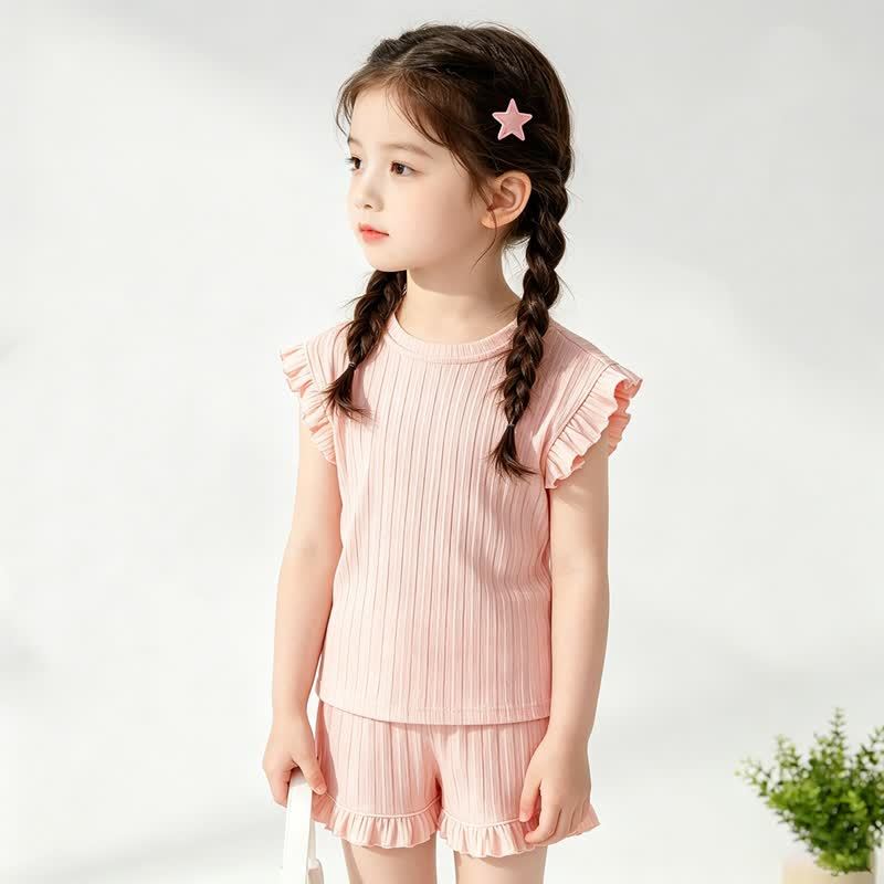 Toddler Girl Solid Color Ribbed Top and Shorts 2-piece Sleeveless Set - Pink - 8-9T - image 2